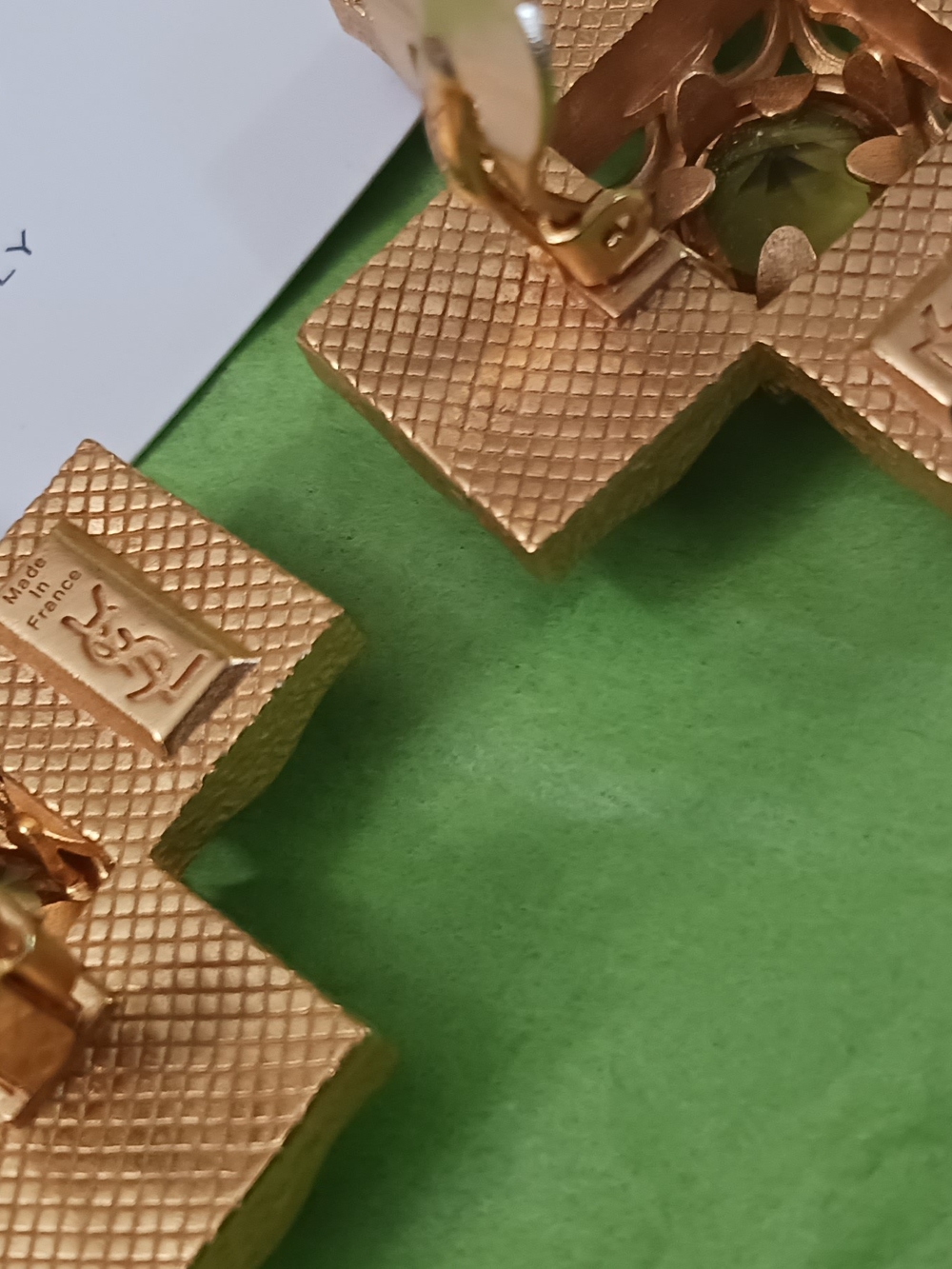 Red and Gold Statement Cross Earrings by Saint Laurent Clip Ons Made In FRANCE - Picture 10 of 13